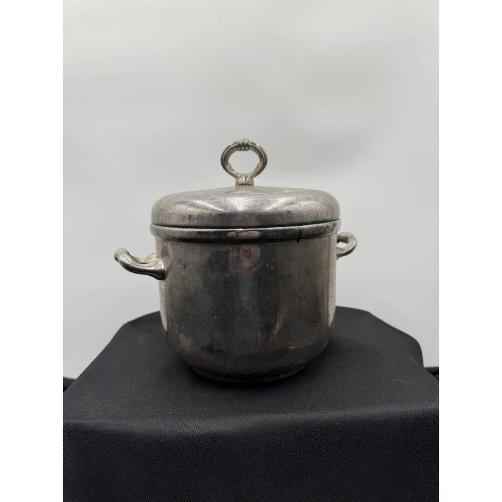 Silver Plated Ice Bucket With Liner And Ice Tongs